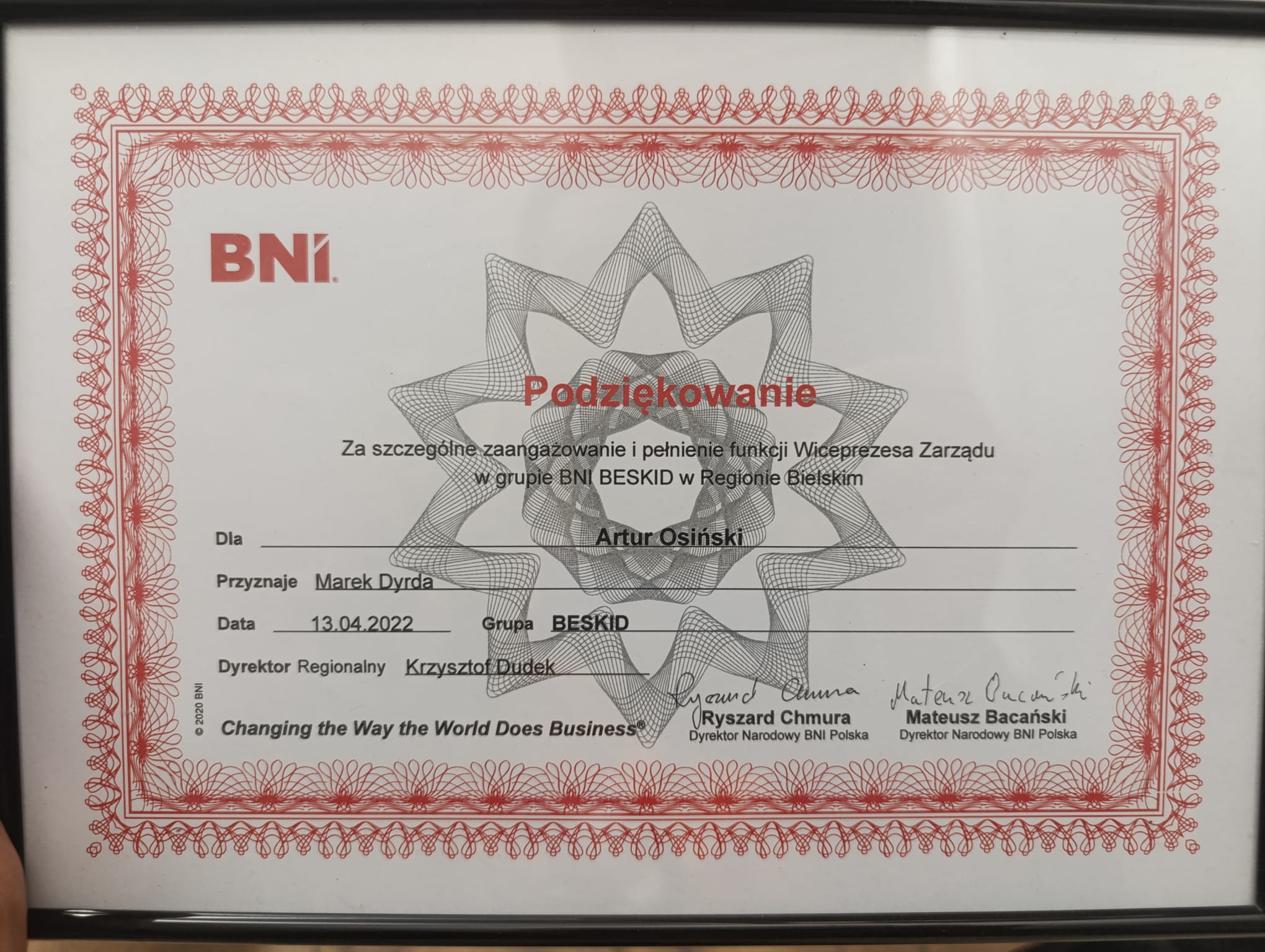 Podziękowanie Wiceprezes 2022